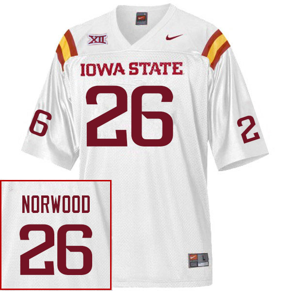 Men #26 Myles Norwood Iowa State Cyclones College Football Jerseys Sale-White